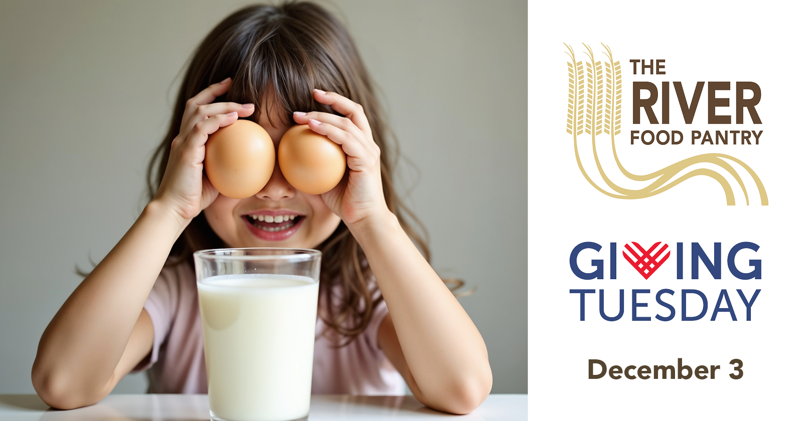 girl holding eggs over eyes with glass of milk